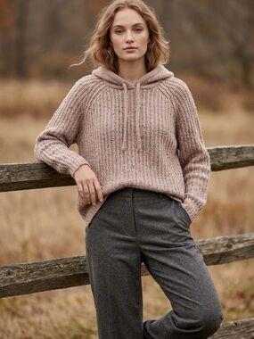 aerie Ribbed Hooded Sweater in Tan/Blush